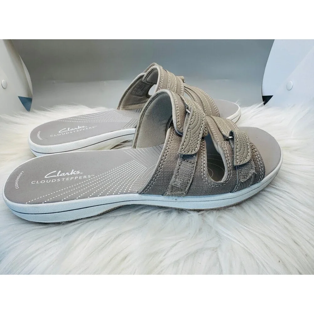 Clarks Cloudsteppers Breeze Rosa Adjustable Slide Sandals Sand/Tan Sz 9 cruise